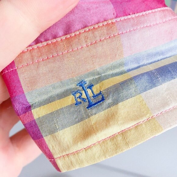 LAuren Ralh Lauren RAw Silk Plaid Colourful Button Up Shirt S - Picture 3 of 4